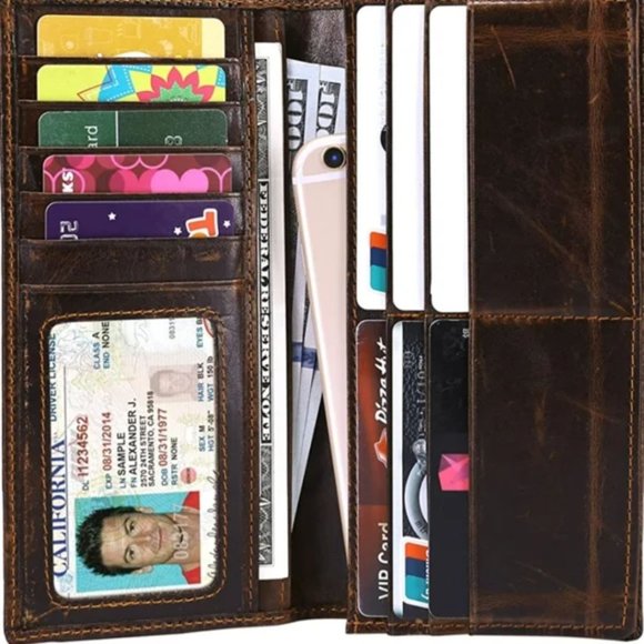 Men's Genuine Leather Long Bifold wallet RFID - Picture 6 of 11